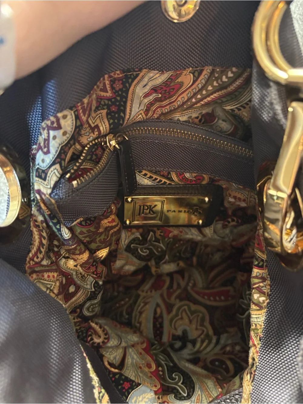 JPK Paris 75 dark gray Hobo Bag with Gold Accents and leather strap